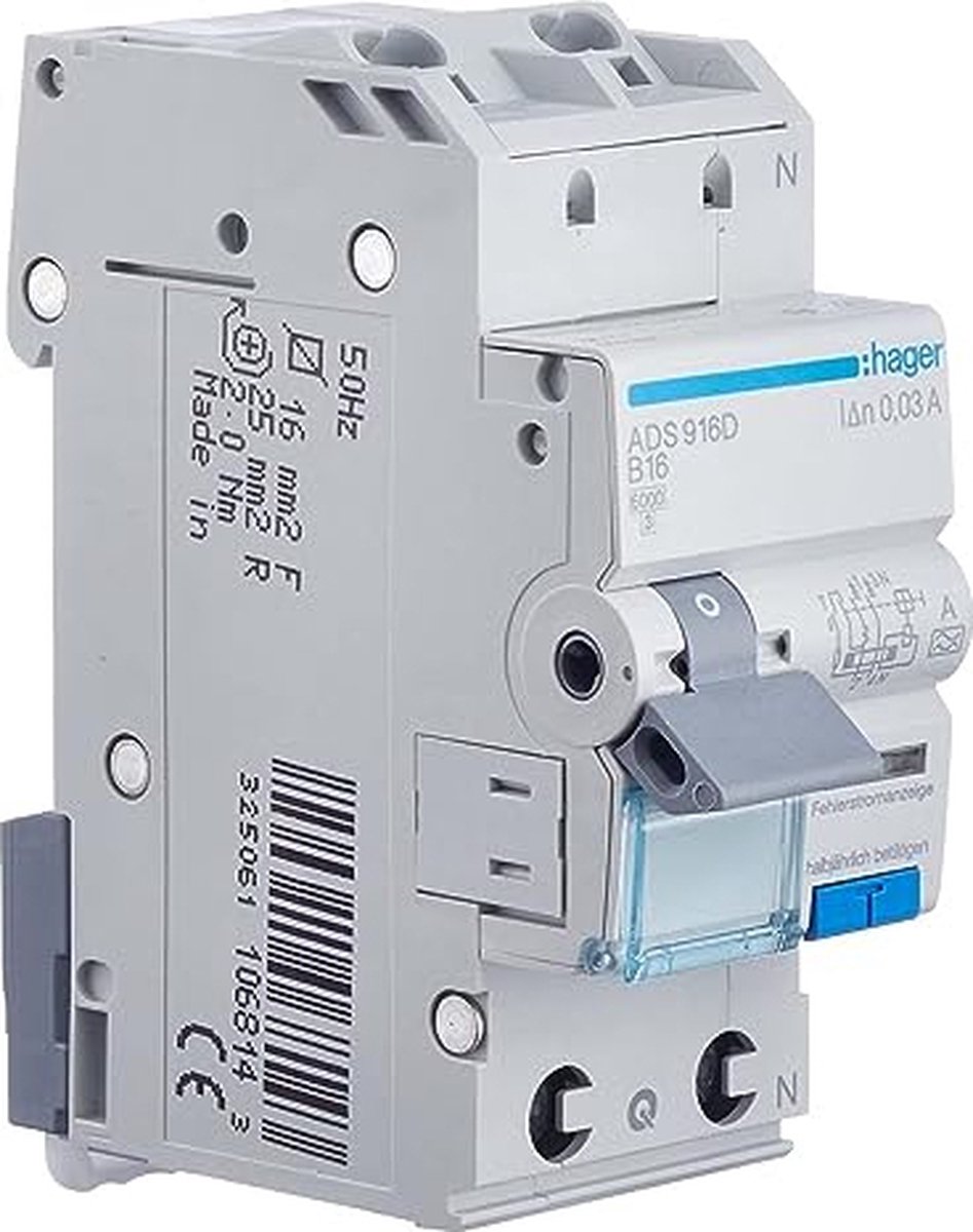 Hager ADS916D Magnetotermico e differenziale 2 poli 16 A 0.03 A 240 V