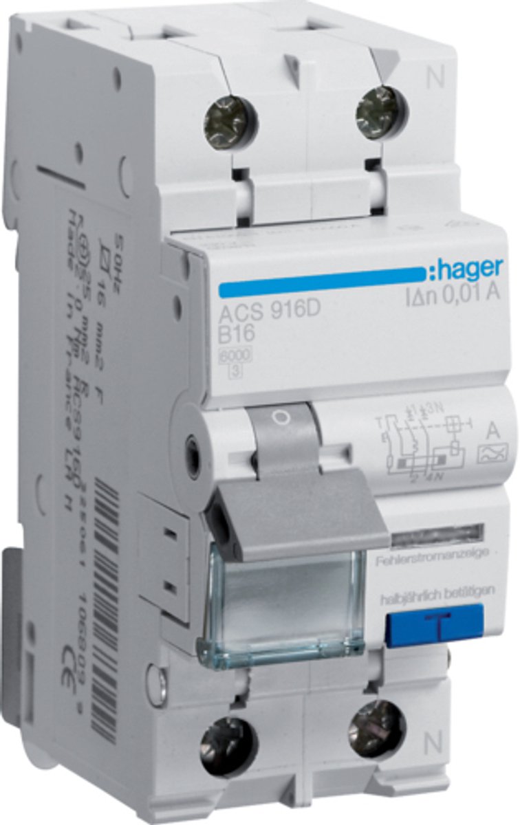 Hager ACS916D Magnetotermico e differenziale 2 poli 16 A 0.01 A 240 V