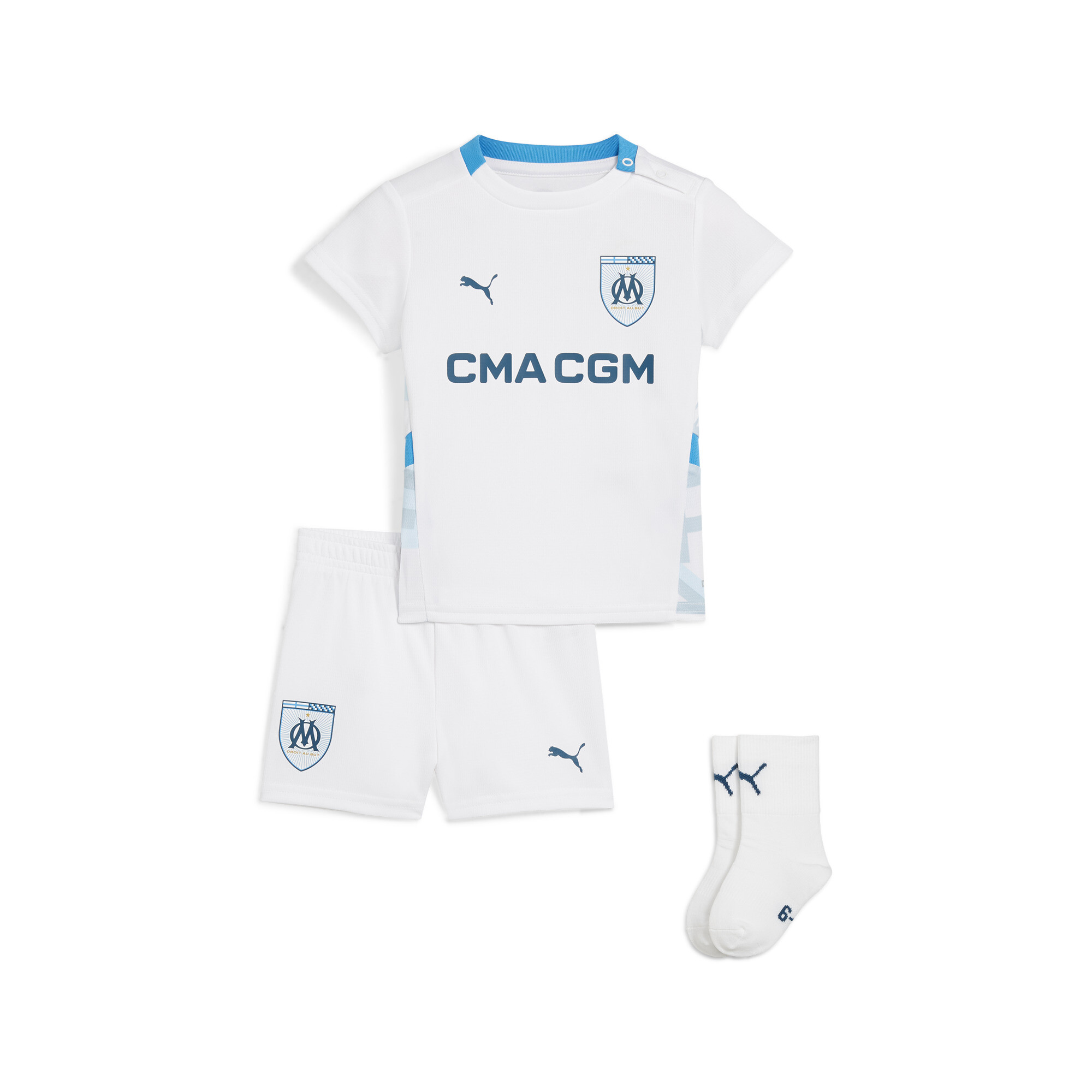 PUMA Olympique de Marseille 24/25 Heimtrikot Mini-Kit Babys, Kleidung, Weiß, 2-4M
