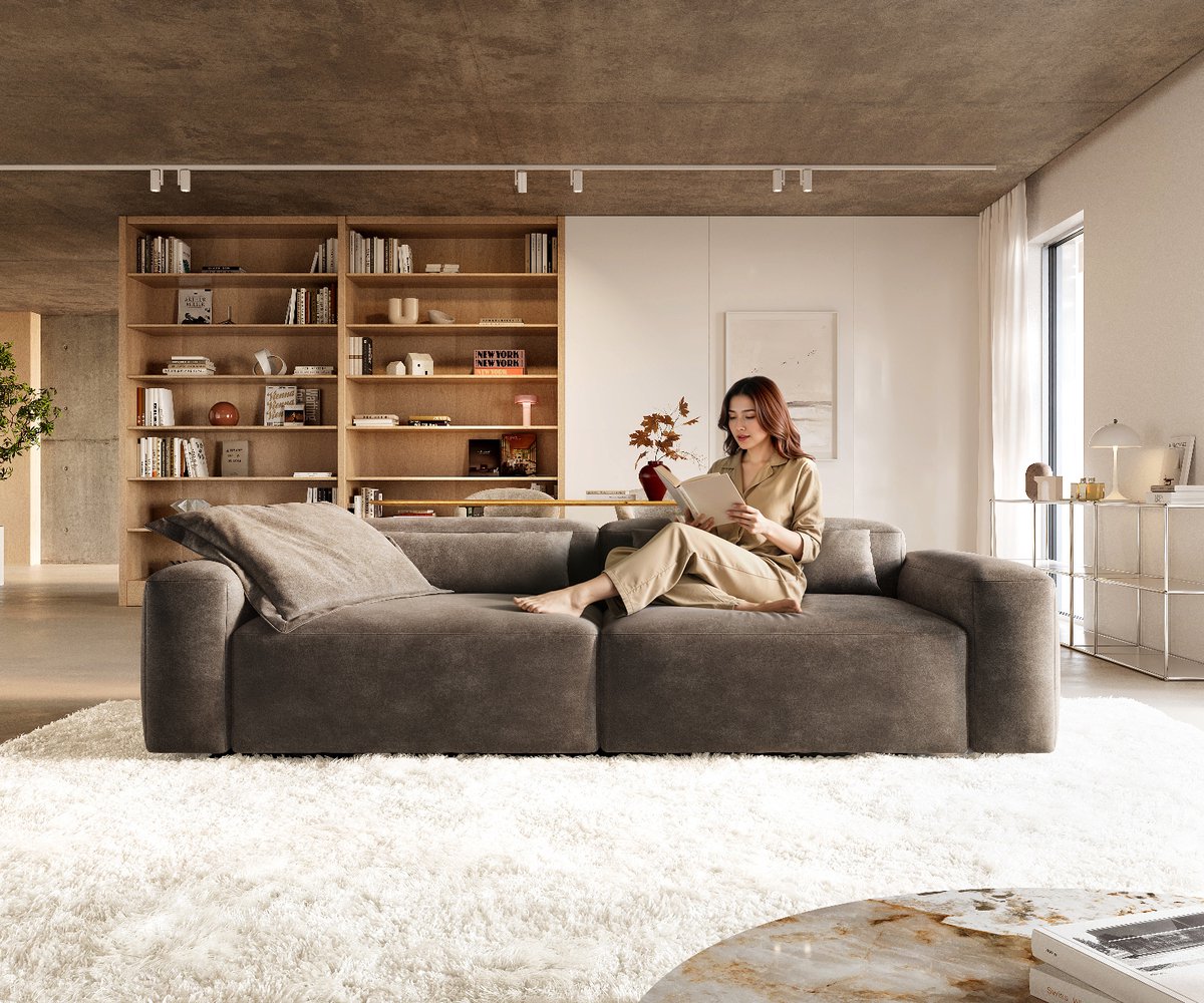 Big-Sofa Freestyle Pure 280x110 cm Mikrofaser Taupe Vintage