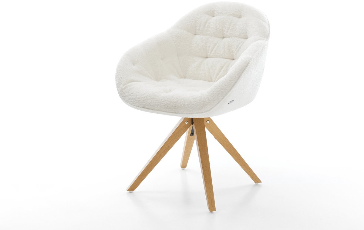 Drehstuhl Gaio-Flex Bouclé Soft Beige Holzgestell kantig Natur 360° drehbar