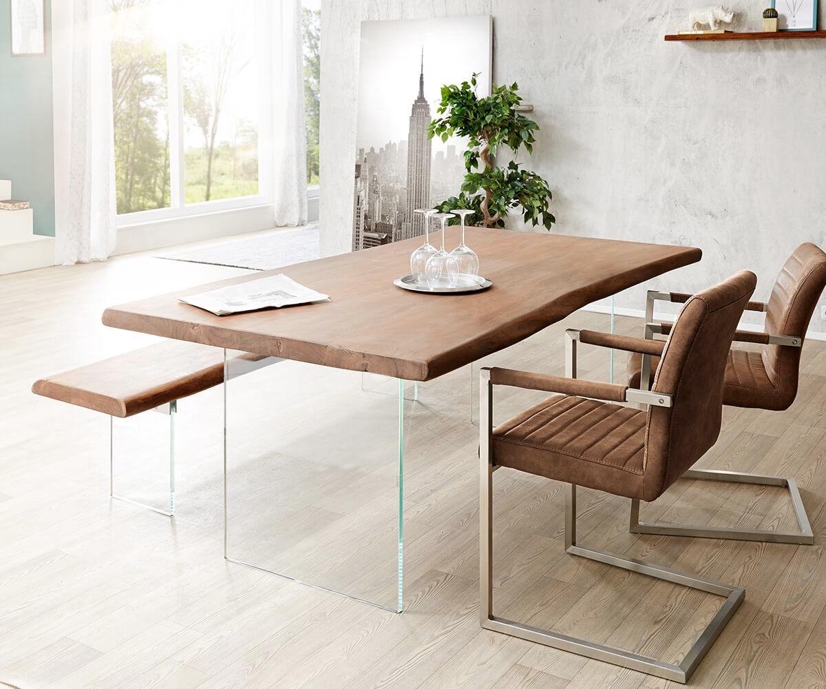 Esstisch Edge 200x100cm XL Akazie Braun Glas Live-Edge