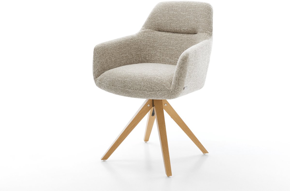 Drehstuhl Pejo-Flex Webstoff Soft Beige Holzgestell kantig Natur 360° drehbar Taschenfederkern