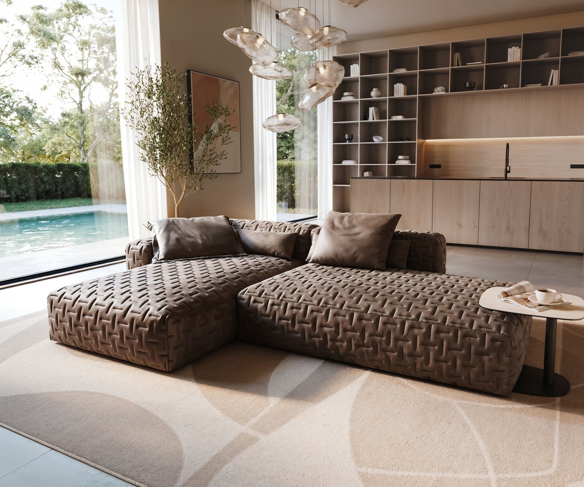 Ecksofa Freestyle Icon 310x200 cm Mikrofaser Taupe Vintage