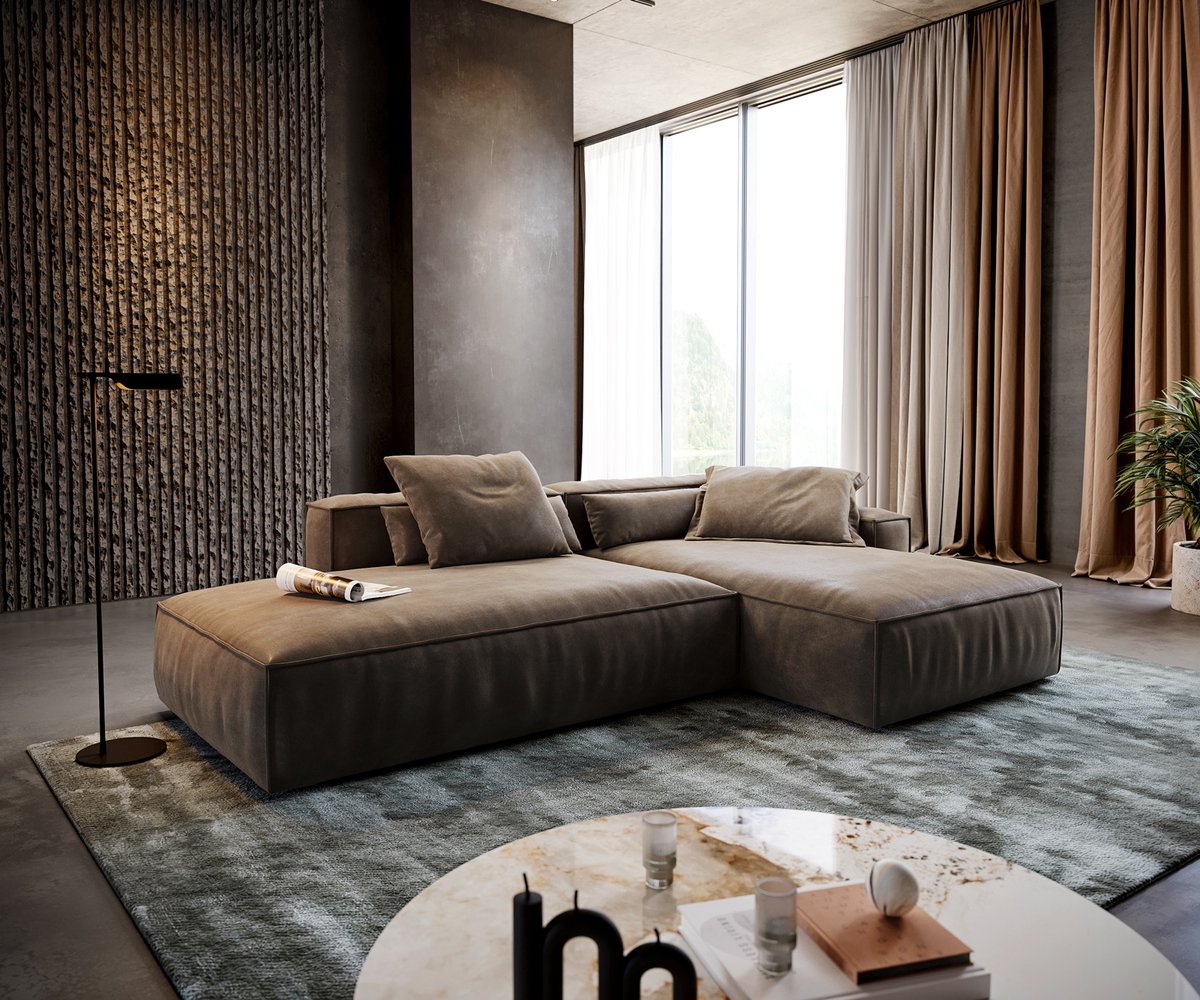 Ecksofa Freestyle Cozy 310x200 cm Mikrofaser Taupe Vintage