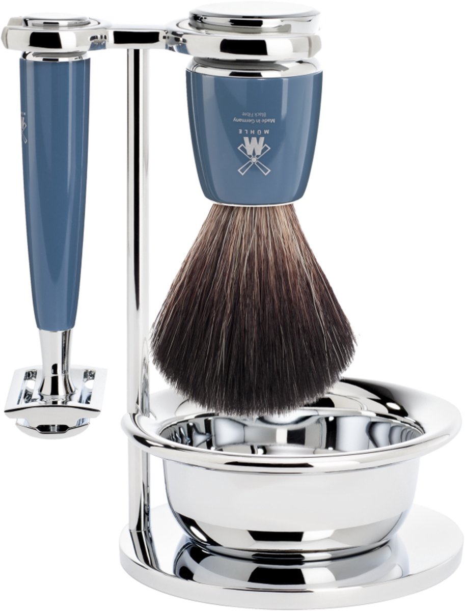 Mühle Rytmo Safety Razor Shaving Set Black Fiber Resin Petro Blue