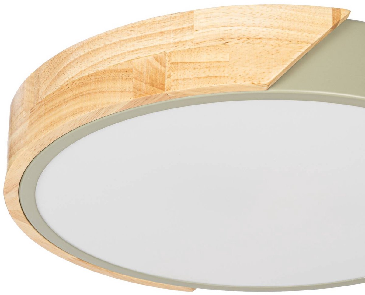 Lynorri LED-Deckenleuchte, Ø 31 cm, grün, Holzdekor - Prios - Wohnzimmer - Modern - Kunststoff - Rund