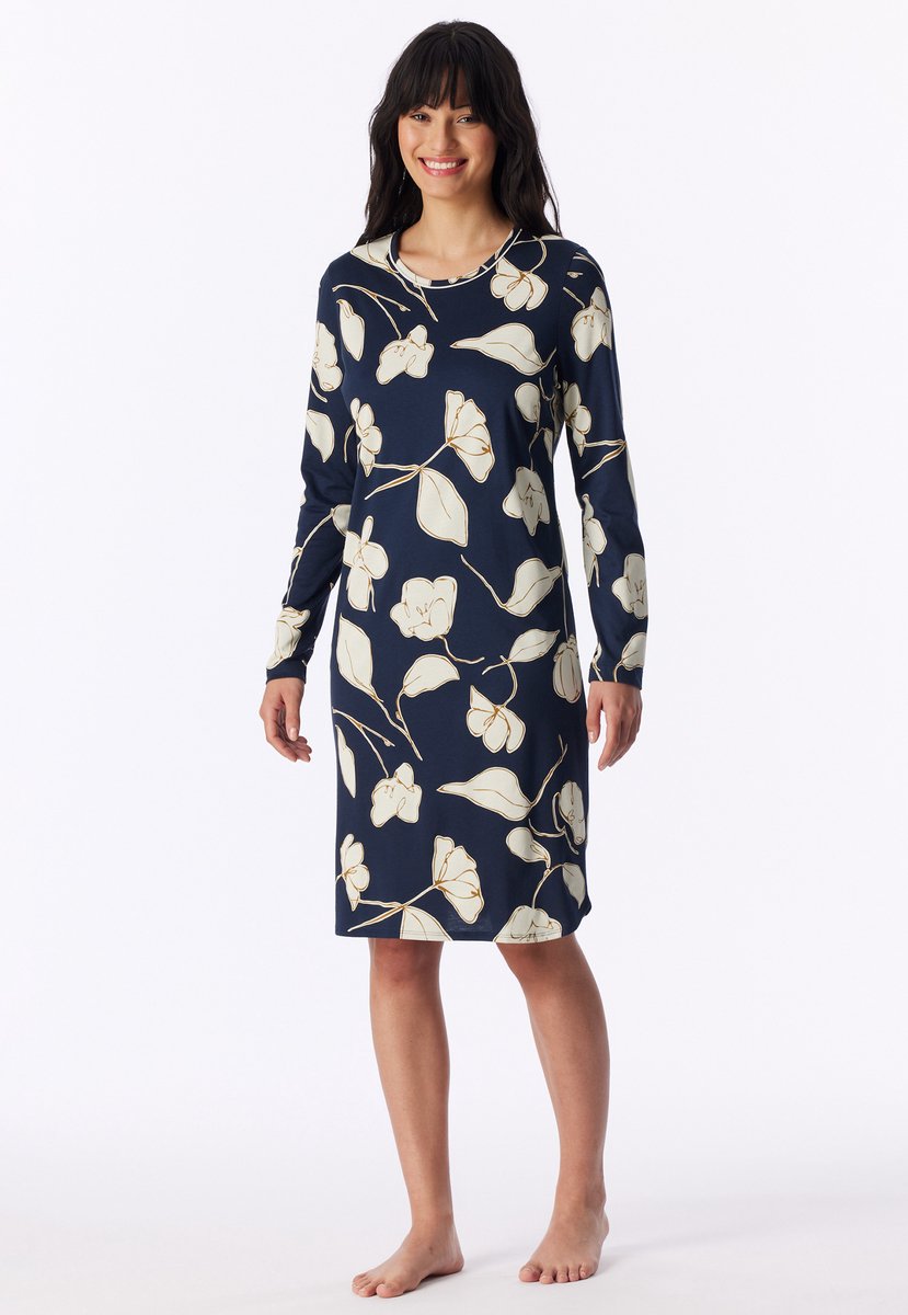 Nachthemd langarm Blumen deep blue sea - Comfort Nightwear 48