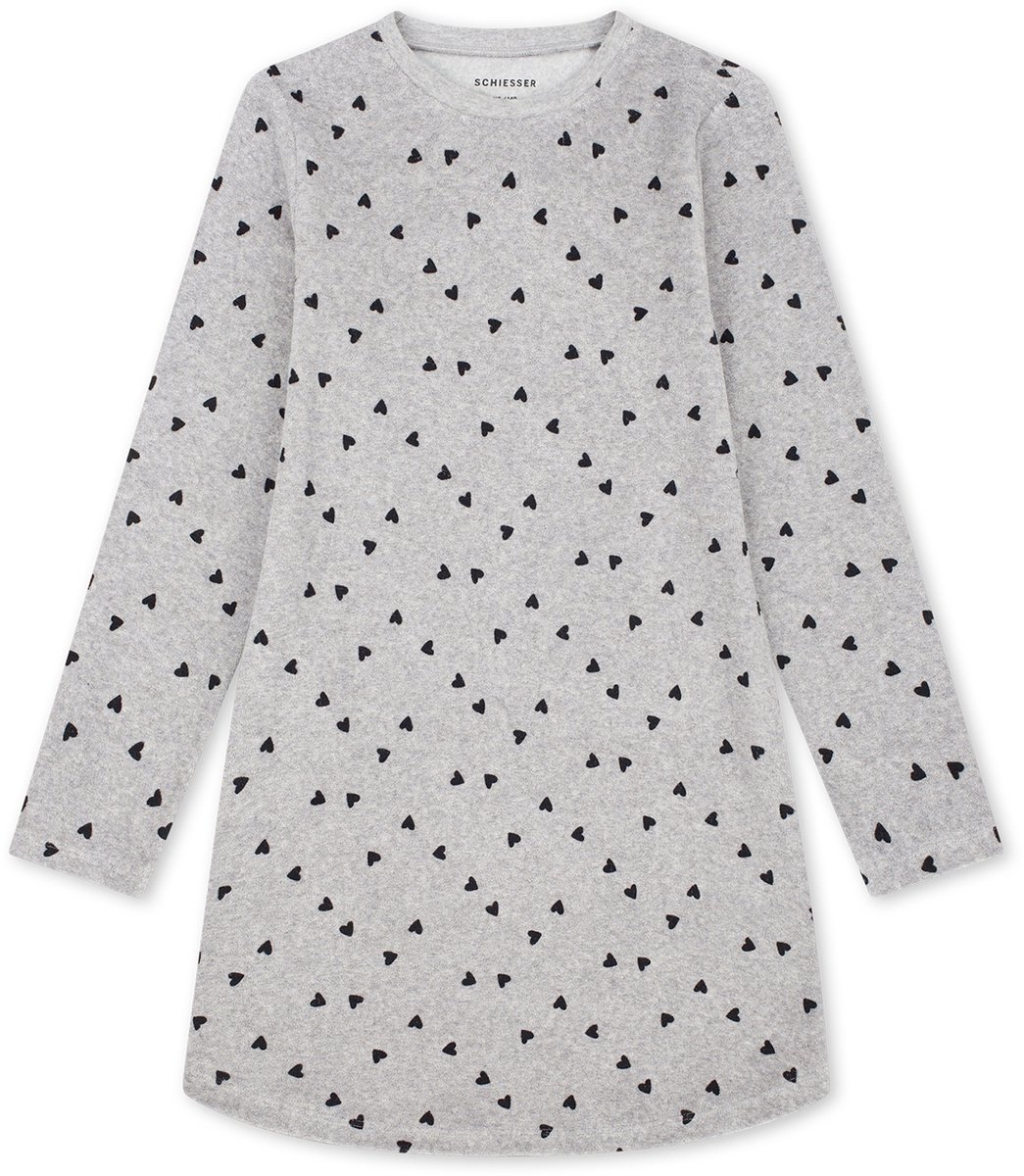 Nachthemd langarm Frottee Herzchen grau-meliert - Nightwear 164