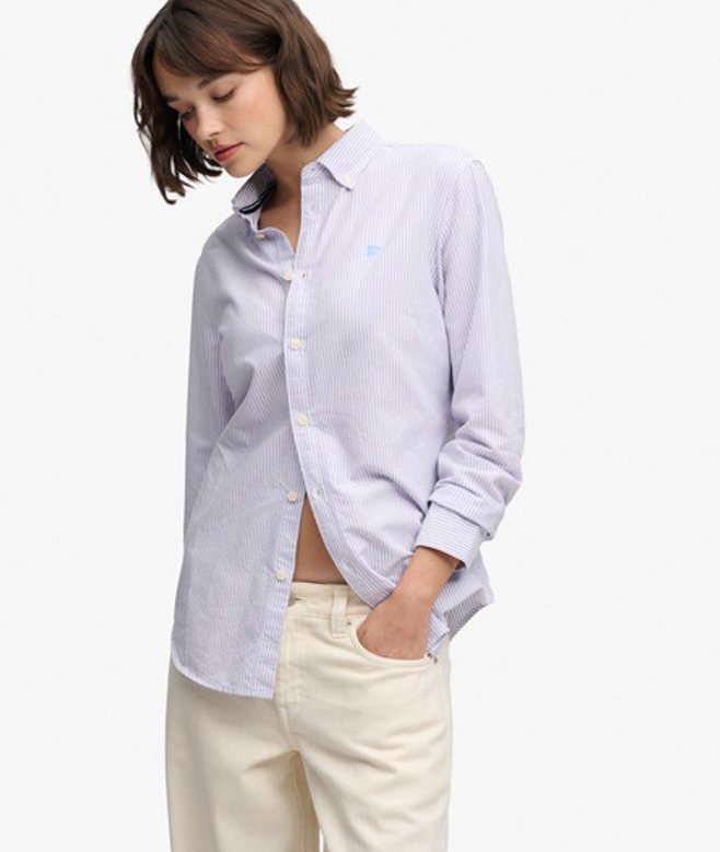 Superdry Damen Oxford Langarmhemd mit Schmaler Passform Purple - Größe: 40