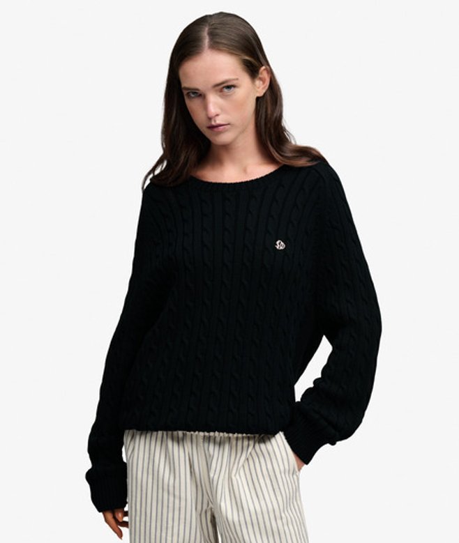 Superdry Damen Zopfmuster-pullover mit Lockerer Passform Navy - Größe: 36