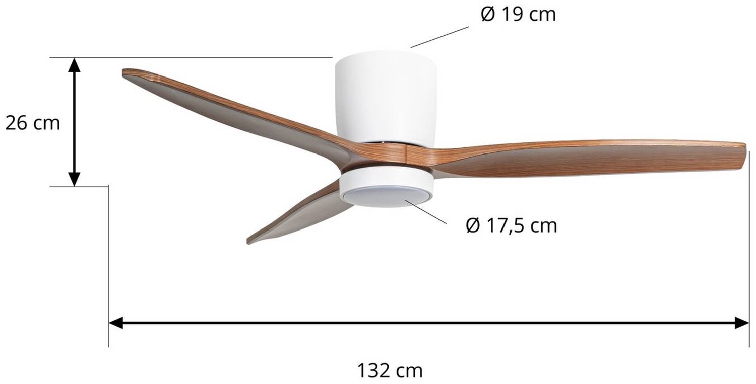 Faipari LED-Deckenventilator, DC, 132 cm, weiß / Holz dunkel - Lucande - Wohnzimmer - Modern - Einflammig