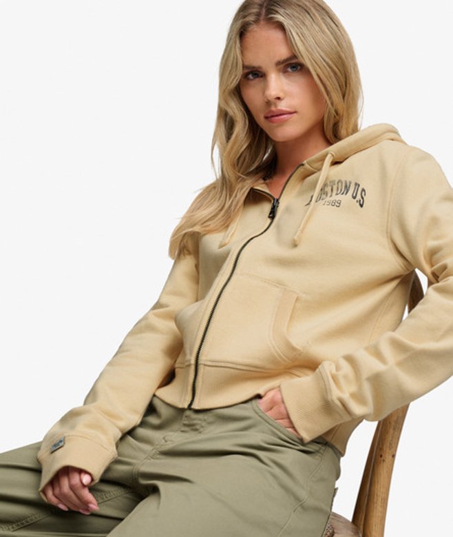 Superdry Damen Athletic Essentials Kurze Kapuzenjacke mit Lockerer Passform Yellow - Größe: 44