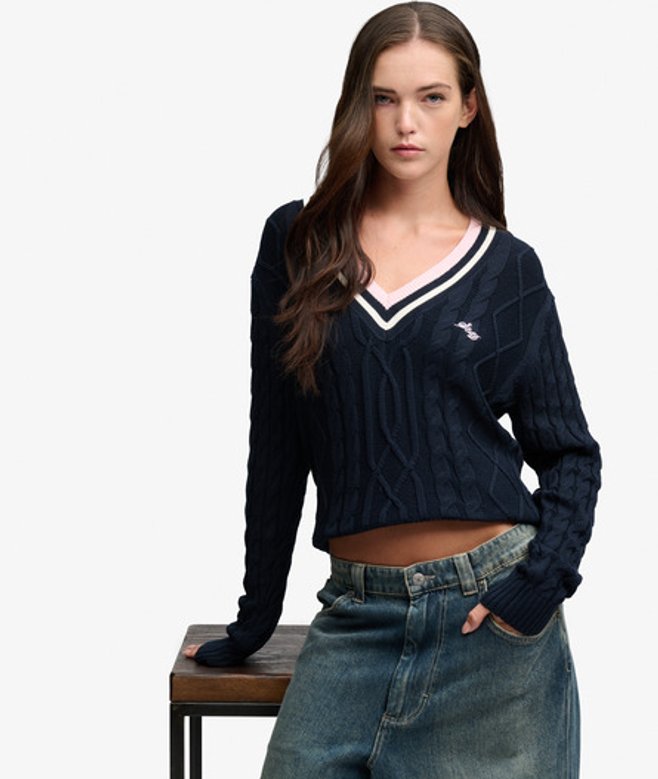 Superdry Damen Leichter Cricket-pullover Lockere Passform Navy - Größe: 34