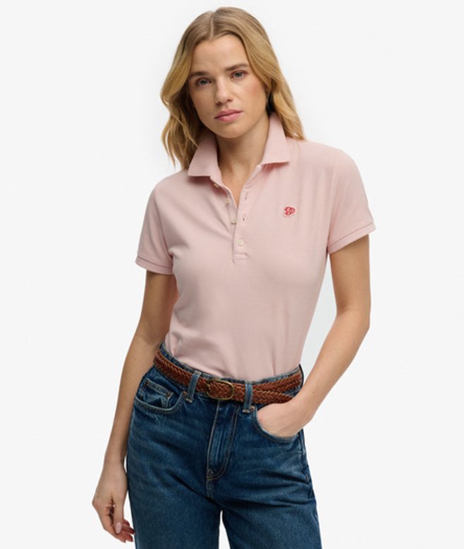 Superdry Damen Heritage Poloshirt mit Schmaler Passform Pink - Größe: 44