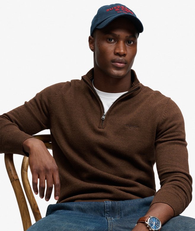 Superdry Herren Prep Essential Pullover mit Schmaler Passform Brown - Größe: Xxl
