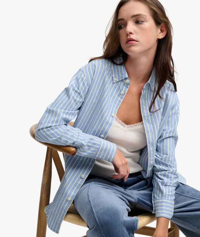 Superdry Damen Oxford Langarmhemd mit Schmaler Passform Navy - Größe: 36