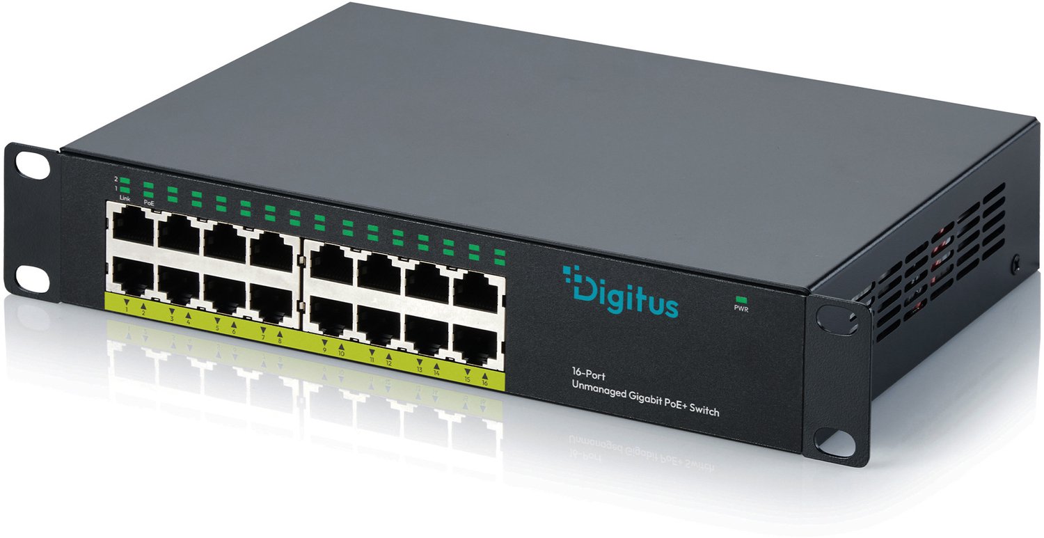Assmann DIGITUS 10- Gigabit 16-Port Unmanaged PoE+ Switch (120W)