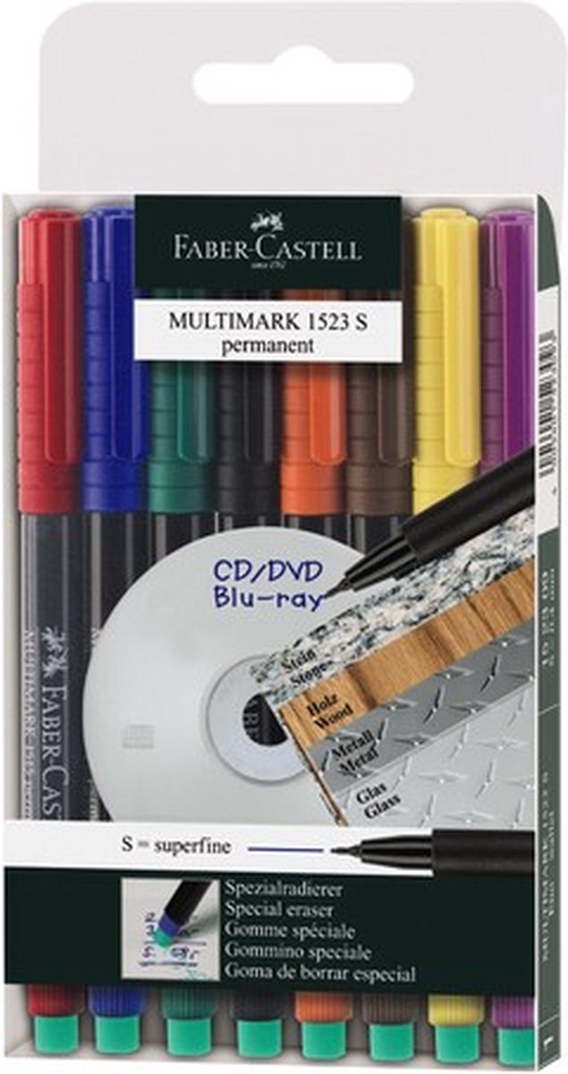 5 x Faber Castell CD-Marker Multimark wasserfest ca. 0,4 mm 8 Farben E