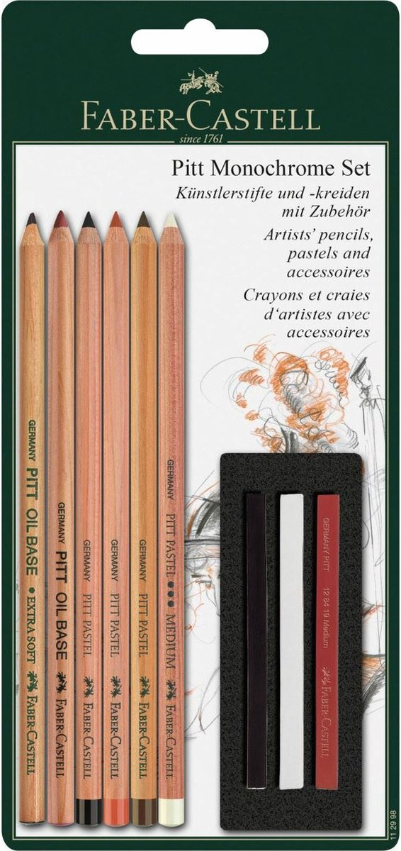 10 x Faber Castell Reisskohlestift Pitt Monochrome Blisterkarte