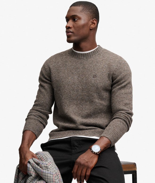 Superdry Herren Pullover mit Zopfmuster-Ärmeln Brown - Größe: XL