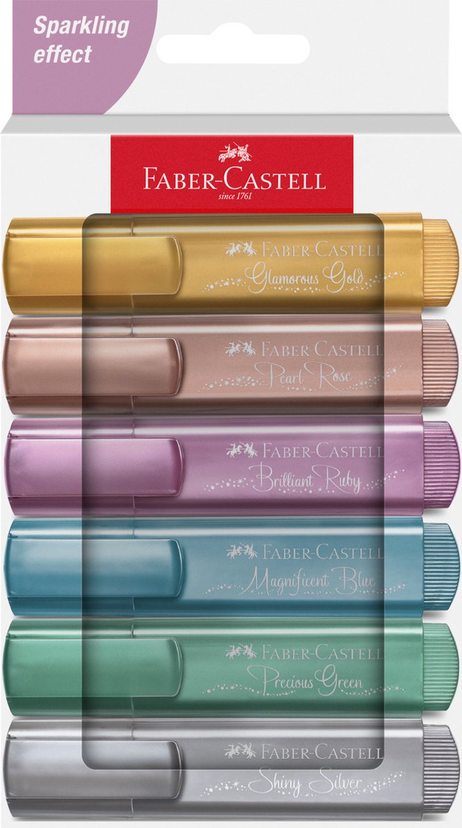 5 x FABER CASTELL Textmarker Textliner 46 metallic - 6er Kartonetui.