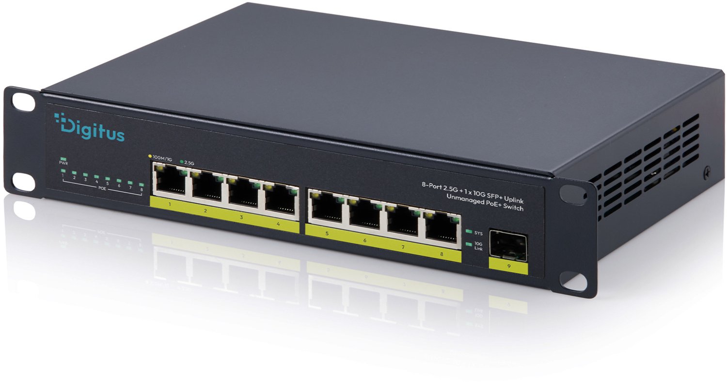 Assmann DIGITUS 10- 2.5G 8-Port Unmanaged PoE+ Switch mit 1×10G SFP+