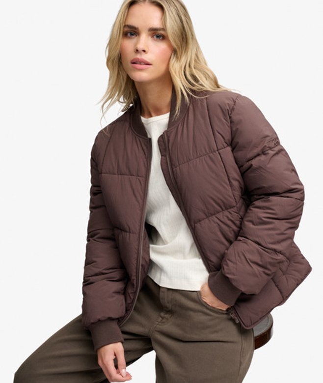 Superdry Damen Large Box Quilt Steppjacke Brown - Größe: 36
