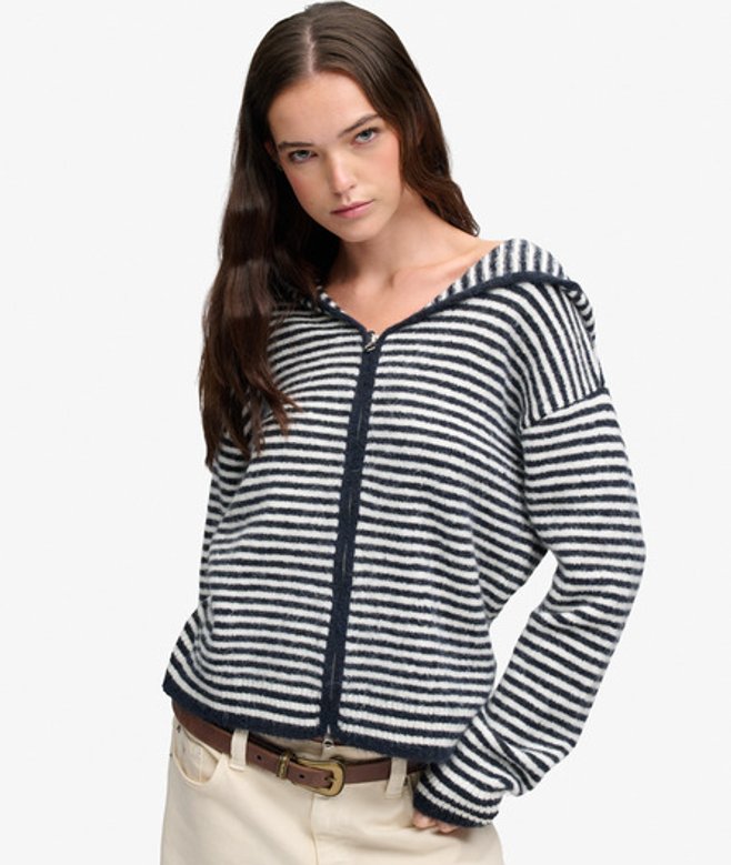 Superdry Damen Strickjacke mit Reißverschluss Lockere Passform Navy - Größe: 40