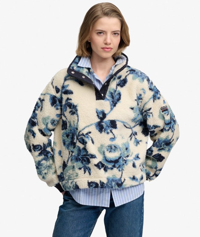 Superdry Damen Superweicher Bedruckter Teddy-fleece Blue - Größe: 44