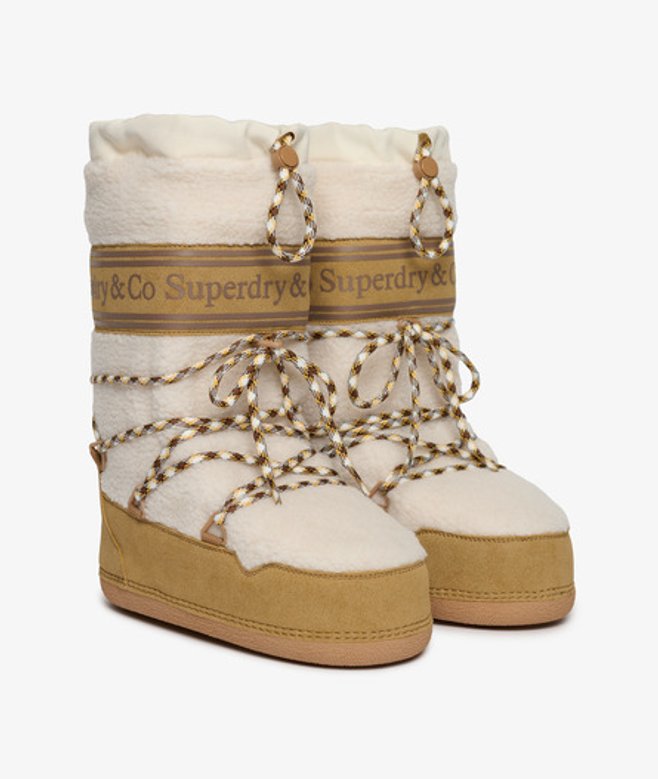 Superdry Damen Borg Snow Boots Cream - Größe: 5-6