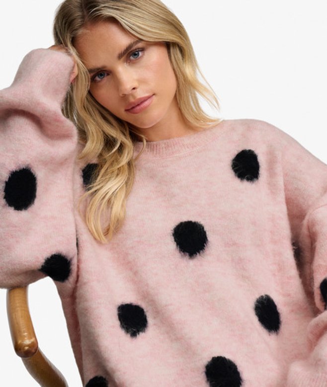 Superdry Damen Pullover mit Polka-dot-muster Lockere Passform Pink - Größe: 38