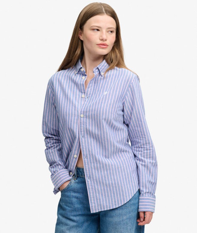 Superdry Damen Oxford Langarmhemd mit Schmaler Passform Navy - Größe: 38