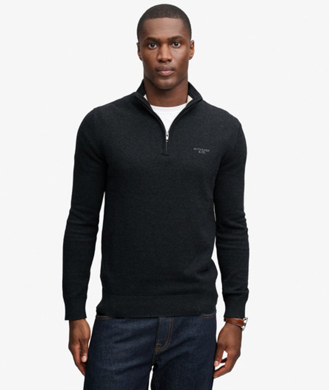Superdry Herren Prep Essential Pullover mit Schmaler Passform Dark Grey - Größe: M