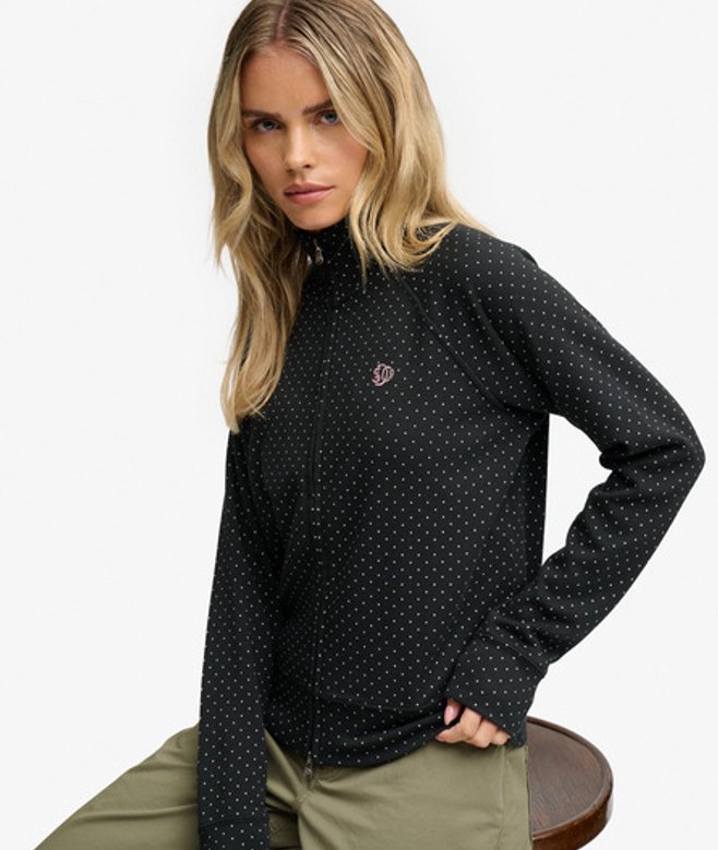 Superdry Damen Polka Dot Track Top Lockere Passform Black - Größe: 40