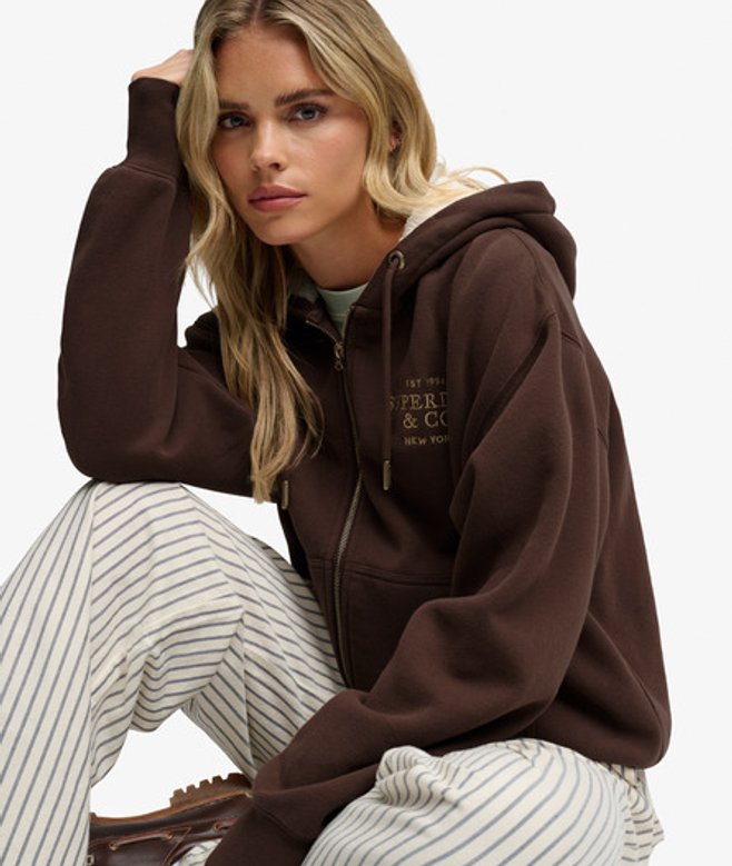 Superdry Damen Luxe Kapuzenjacke mit Lockerer Passform Brown - Größe: 36