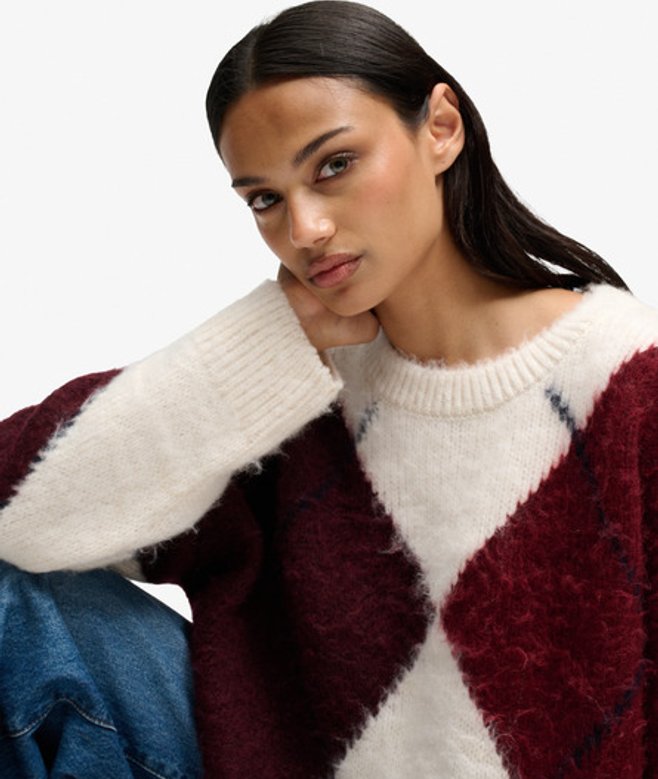 Superdry Damen Argyle-pullover mit Lockerer Passform Cream - Größe: 44