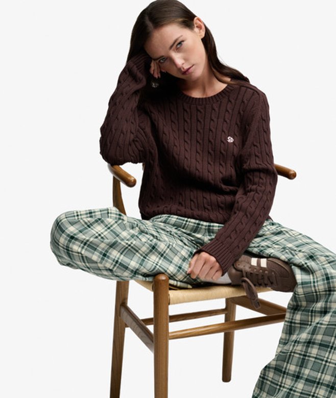 Superdry Damen Zopfmuster-pullover mit Lockerer Passform Brown - Größe: 44