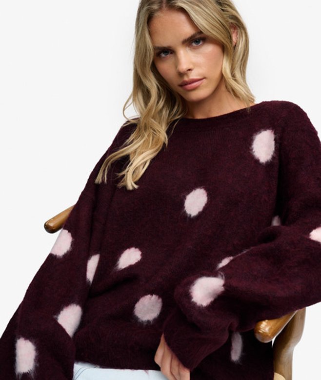 Superdry Damen Pullover mit Polka-dot-muster Lockere Passform Red - Größe: 42