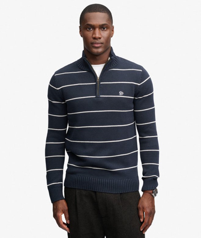 Superdry Herren Gestreifter Strickpullover mit Schmaler Passform Navy - Größe: XL