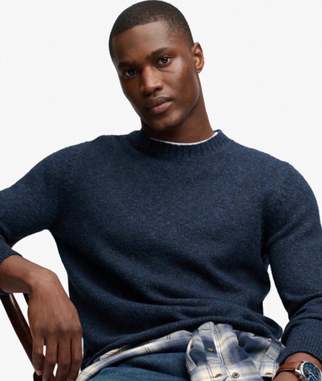 Superdry Herren Pullover mit Zopfmuster-Ärmeln Dark Blue - Größe: L