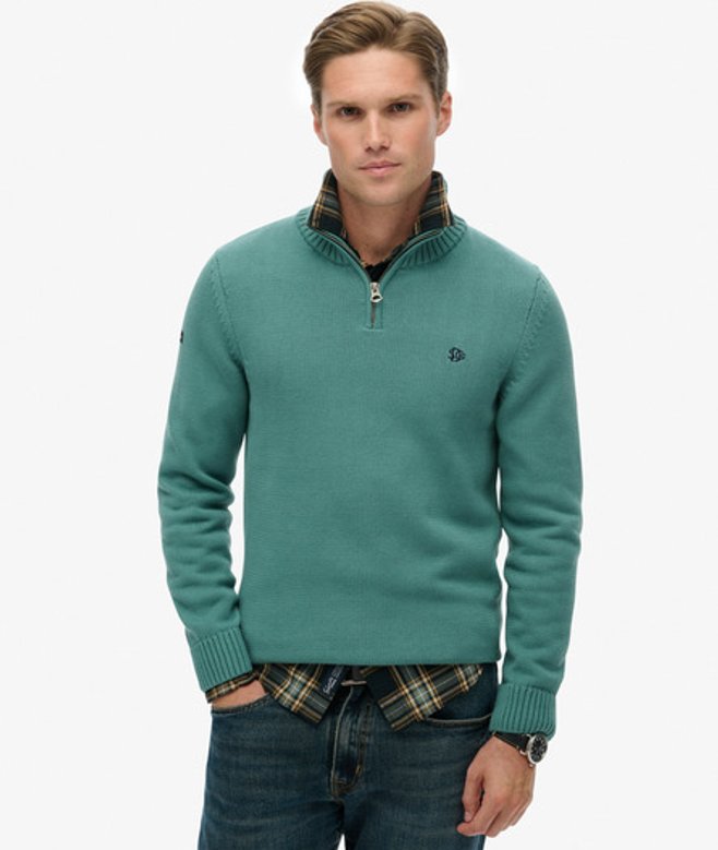 Superdry Herren Baumwoll-strickpullover mit Reißverschluss Green - Größe: S