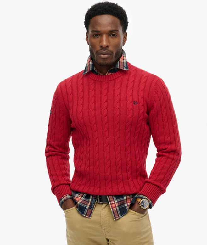 Superdry Herren Baumwoll-zopfmuster Rundhals-pullover Red - Größe: Xxl