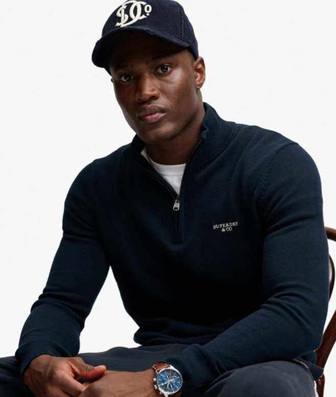 Superdry Herren Prep Essential Pullover mit Schmaler Passform Navy - Größe: Xxl
