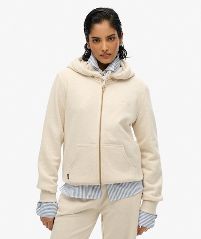 Superdry Damen Essential Kapuzenjacke mit Logo Beige - Größe: 46