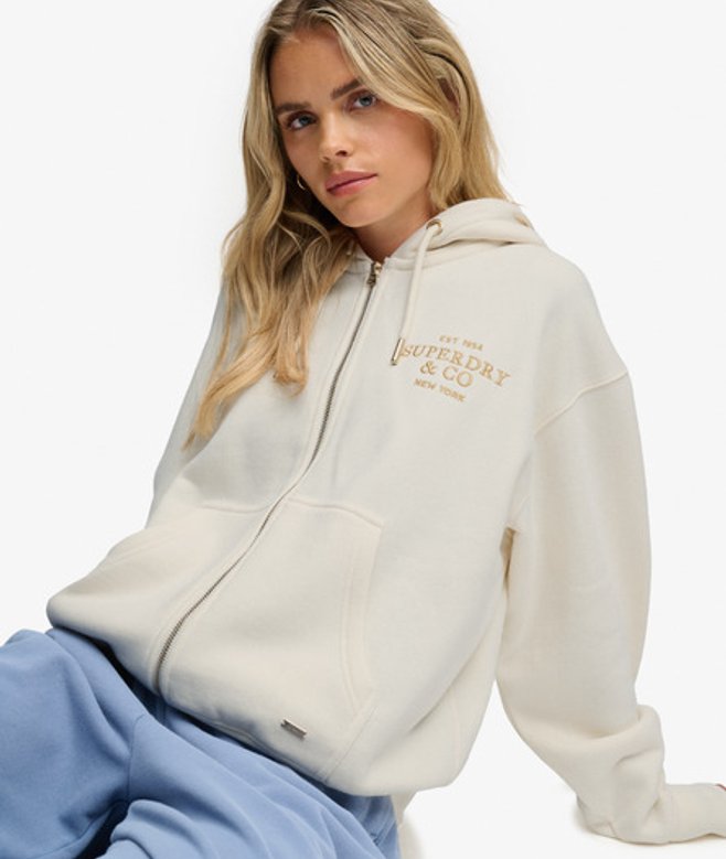 Superdry Damen Luxe Kapuzenjacke mit Lockerer Passform White - Größe: 42