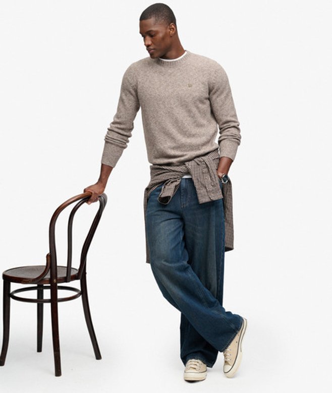 Superdry Herren Pullover mit Zopfmuster-Ärmeln Brown - Größe: Xxl