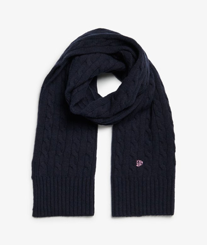 Superdry Damen Premium Zopfmuster-schal Reguläre Passform Navy - Größe: 1Größe