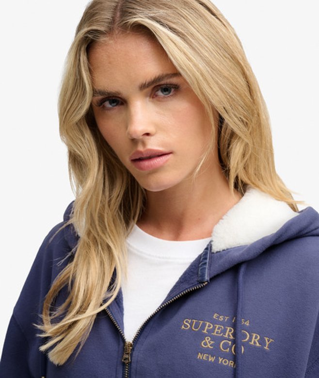 Superdry Damen Luxe Kapuzenjacke mit Lockerer Passform Dark Blue - Größe: 42