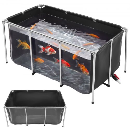 VEVOR Estanque de Peces de Lona 757 L Piscina Rectangular sobre el Suelo, para Riego, Cría de Koi, Marco de Acero al Carbono, PVC, con Panel de Visualización y Válvula de Drenaje, 150 x 80 x 70 cm
